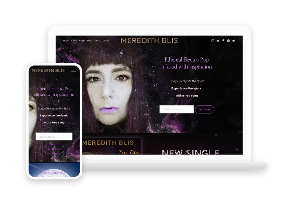 E-Commerce Website for Meredith Blis | Multimedia Audio Video | Musician Business Profile Website